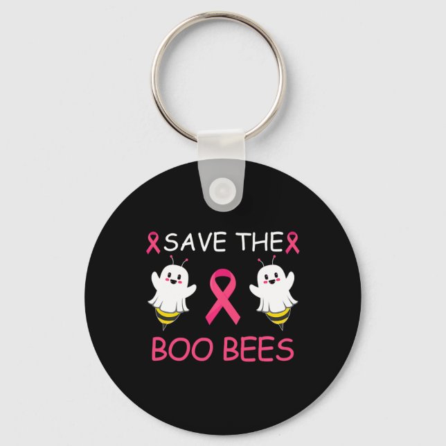 Save The Boo Bees Halloween Fun Breast Cancer Awar Key Ring (Front)
