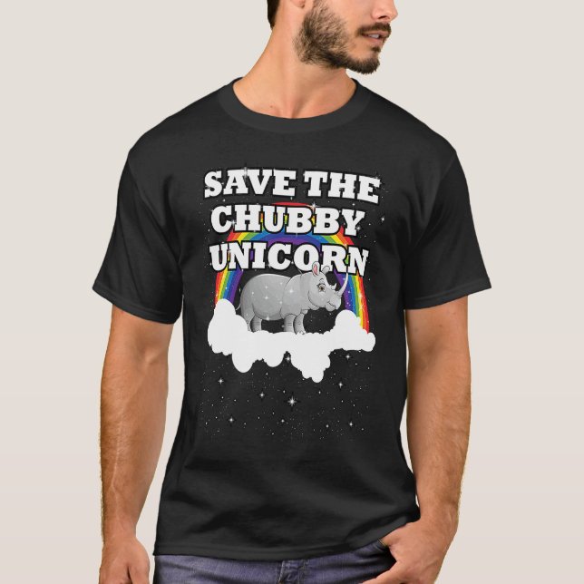 Save The Chubby Cute Unicorn Rainbow Rhino  Idea T-Shirt (Front)