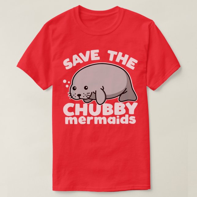 Save The Chubby Mermaids Cute Manatee Kawaii Dark T-Shirt (Design Front)