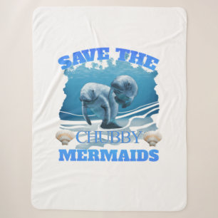 Save The Chubby Mermaids Manatees Sherpa Blanket