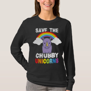 Save The Chubby Unicorns Funny Cute Rhino Rainbow T-Shirt