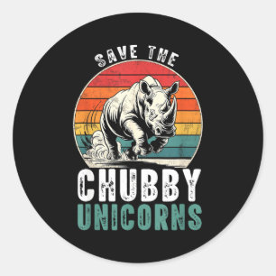 Save The Chubby Unicorns Funny Retro Rhino Animal Classic Round Sticker