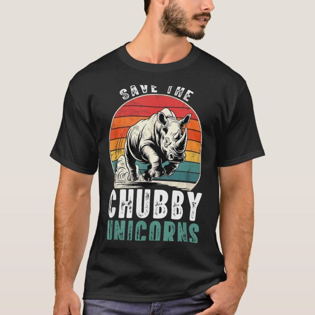 Save The Chubby Unicorns Funny Retro Rhino Animal  T-Shirt (Front)