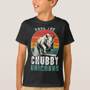Save The Chubby Unicorns Funny Retro Rhino Animal T-Shirt