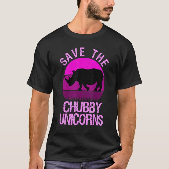 Save The Chubby Unicorns Retro Style Rhino 3 T-Shirt (Front)