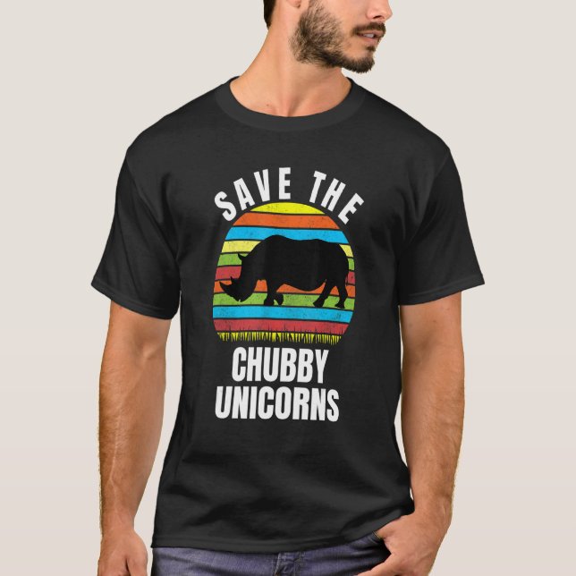 Save The Chubby Unicorns Retro Style Rhino T-Shirt (Front)