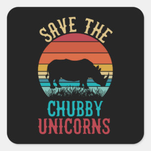 save the chubby unicorns retro style square sticker