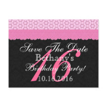 Save the Date 16th Birthday Pink and Black Lace
