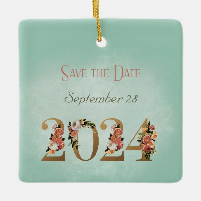 Save the Date 2024 Personalised Names Date Ceramic Ornament (Front)