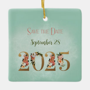 Save the Date 2025 Personalised Names Date V2 Ceramic Ornament