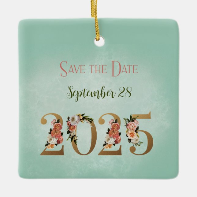 Save the Date 2025 Personalised Names Date V2 Ceramic Ornament (Front)