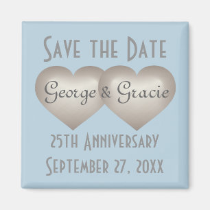 Save the date 25th anniversary silver fade hearts magnet