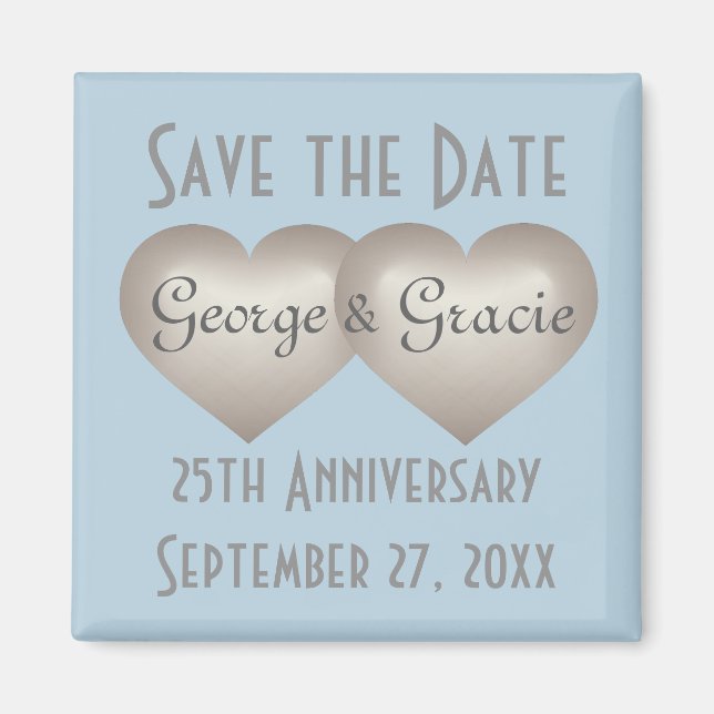 Save the date 25th anniversary silver fade hearts magnet (Front)