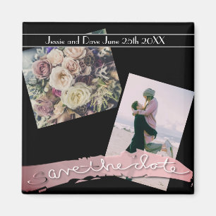 Save-the-Date 2 Custom Photos Black Magnet