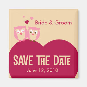 Save the Date 2 Owls on a Heart Magnet