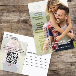 Save the Date 2 Photo QR Code Modern Typography Announcement Postcard