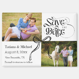 save the date 2 photos coquette bow ribbon modern magnet
