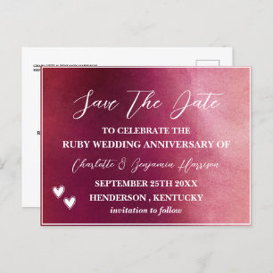 Save the Date 40th Ruby Wedding Anniversary  Postcard