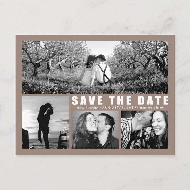 Save The Date 4 Photo Collage Beige Postcard (Front)