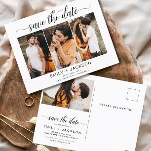 Save the Date 4 Photo Elegant Editable Modern Postcard