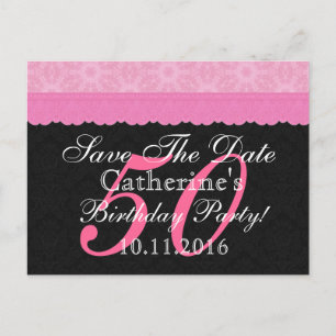 Save the Date 50th Birthday Pink and Black Lace Announcement Postcard