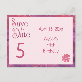 Save the Date 5th Birthday for a Girl Announcement Postcard