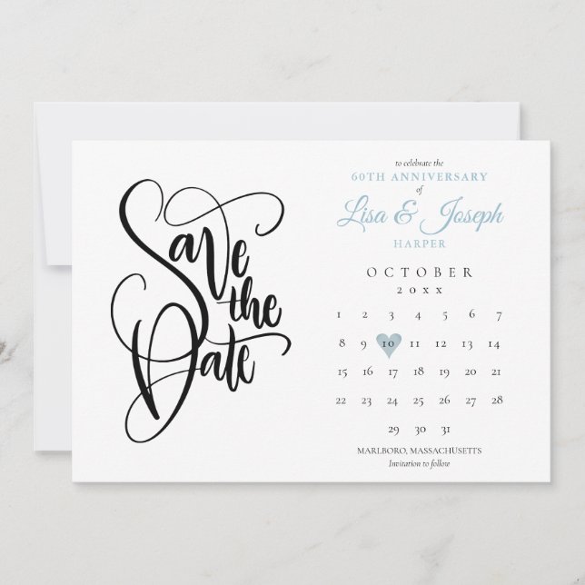 Save the Date 60th Anniversary Calendar Love Heart Invitation (Front)