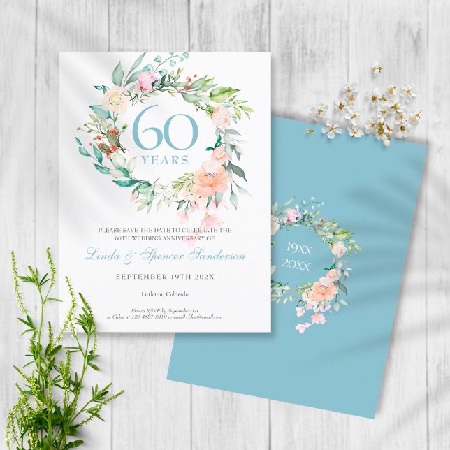 Save the Date 60th Diamond Anniversary Floral Announcement Postcard (Creator Uploaded)
