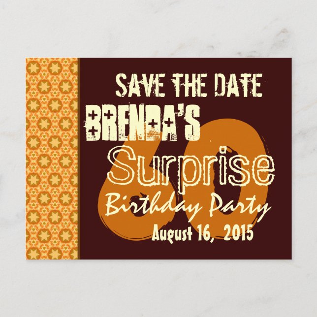 Save the Date 60th Surprise Birthday Gold Stars Announcement Postcard (Front)