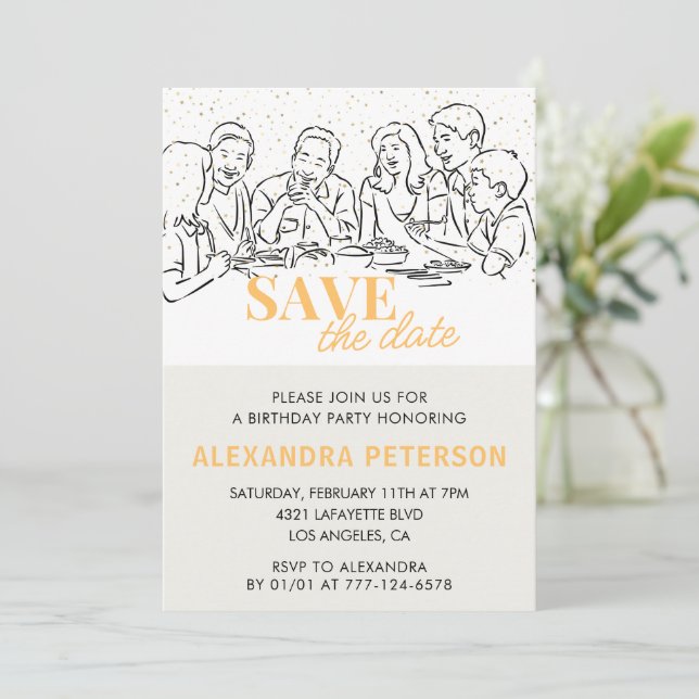 Save the date 62nd birthday invitations Dinner (Standing Front)
