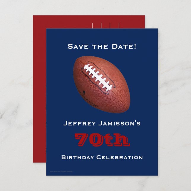 Save the Date 70th Birthday Football  Announcement Postcard (Front/Back)