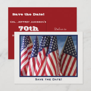 Save the Date 70th Birthday Party, American Flags Announcement Postcard
