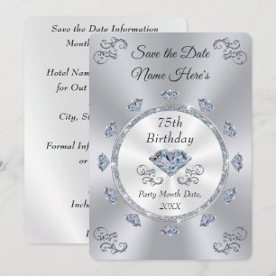 Save the Date 75th Birthday Party, Diamond Jubilee Invitation
