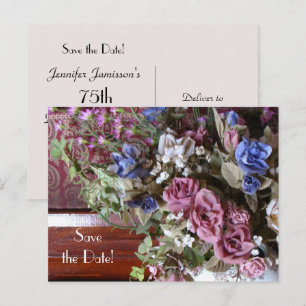 Save the Date 75th Birthday Party Floral  Announcement Postcard