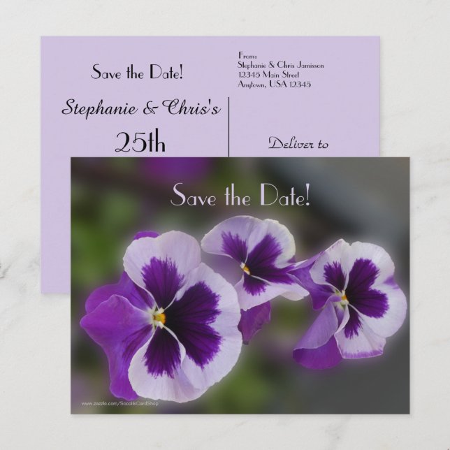 Save the Date 80th Birthday Party Purple Floral Announcement Postcard (Front/Back)