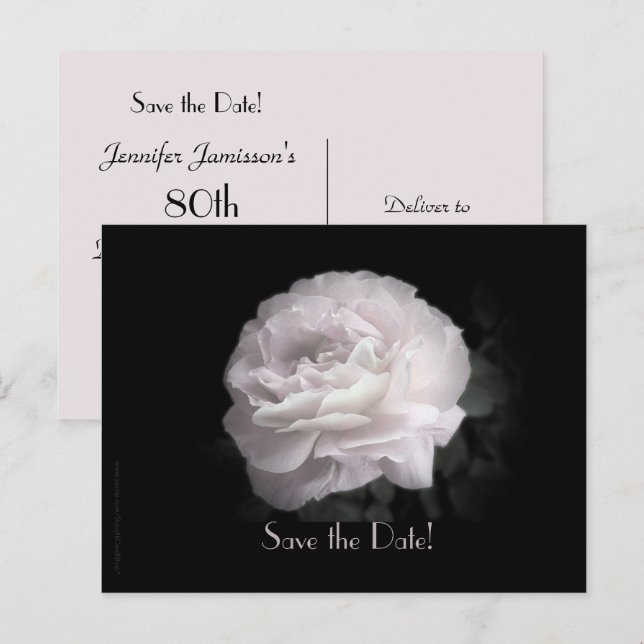 Save the Date 80th Birthday Party Rose Floral Announcement Postcard (Front/Back)
