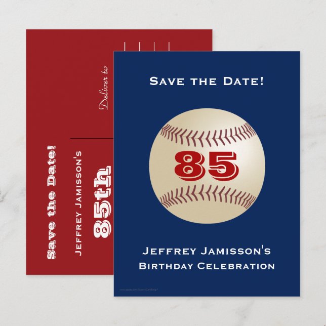 Save the Date 85th Birthday Baseball Postcard (Front/Back)