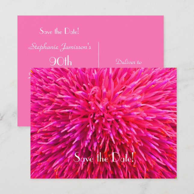 Save the Date 90th Birthday Party, Pink Abstract Announcement Postcard (Front/Back)