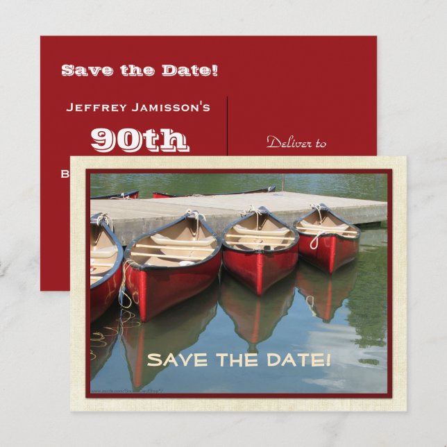 Save the Date 90th Birthday Red Canoes Invitation (Front/Back)