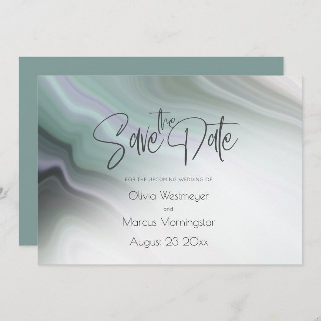 Save the Date | Abstract Dusty Sage Pale Violet  I Invitation (Front/Back)