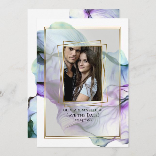 Save the Date | Abstract Ink Teal Indigo Swirls Invitation (Front/Back)