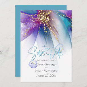 Save the Date Abstract Teal Purple Abstract Invitation