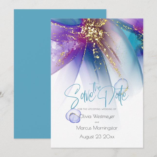 Save the Date | Abstract Teal Purple Abstract Invitation (Front/Back)