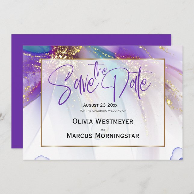 Save the Date | Abstract Teal Purple Abstract Invitation (Front/Back)