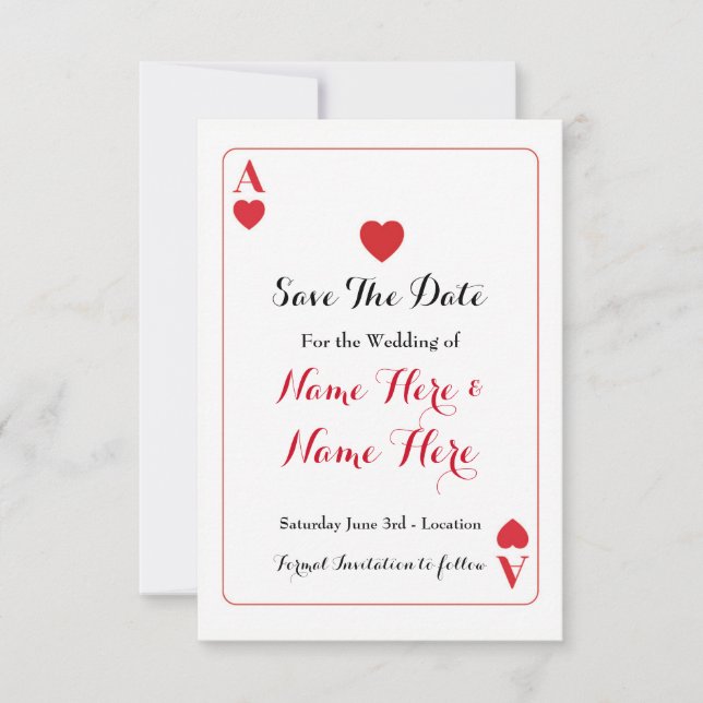 Save The Date Ace of Hearts Red Wedding Invite (Front)