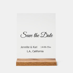 Save the date add couple name place date photo tex acrylic sign