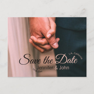Save the date add couple name place date photo tex announcement postcard