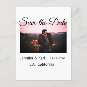 Save the date add couple name place date photo tex postcard