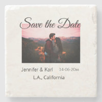 Save the date add couple name place date photo tex