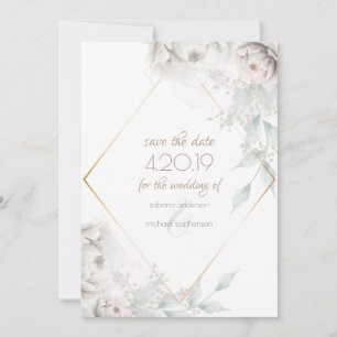 Save the Date Alabaster White Watercolor Peonies